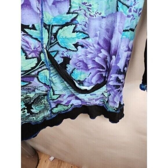 Orientique Naturally Womens Floral Artsy Tunic Top XL Blue Ruffle 3/4 Sleeve - Picture 4 of 9